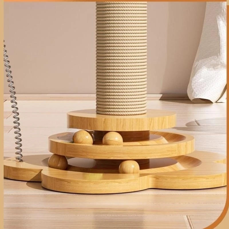 🐾 Solid Wood Cat Turntable Toy with Sisal Scratching Board & Balls – Fun Cat Stick Grab Column for Playtime & Scratching! 🐱