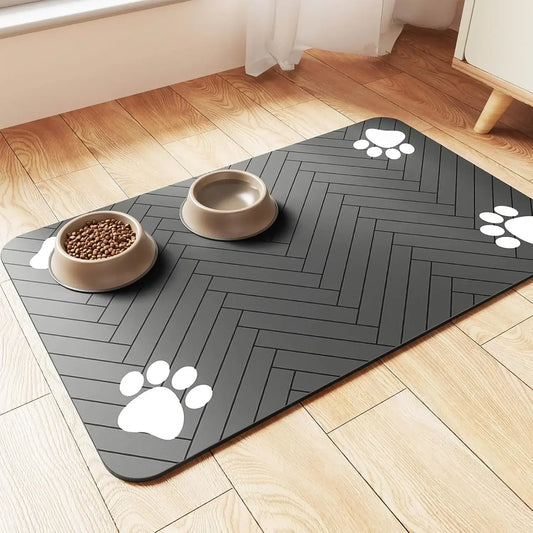 Absorbent Pet Feeding Mat - Waterproof, Quick-Dry Placemat for Food & Water Bowls, with Rubber Backing for Dogs & Cats